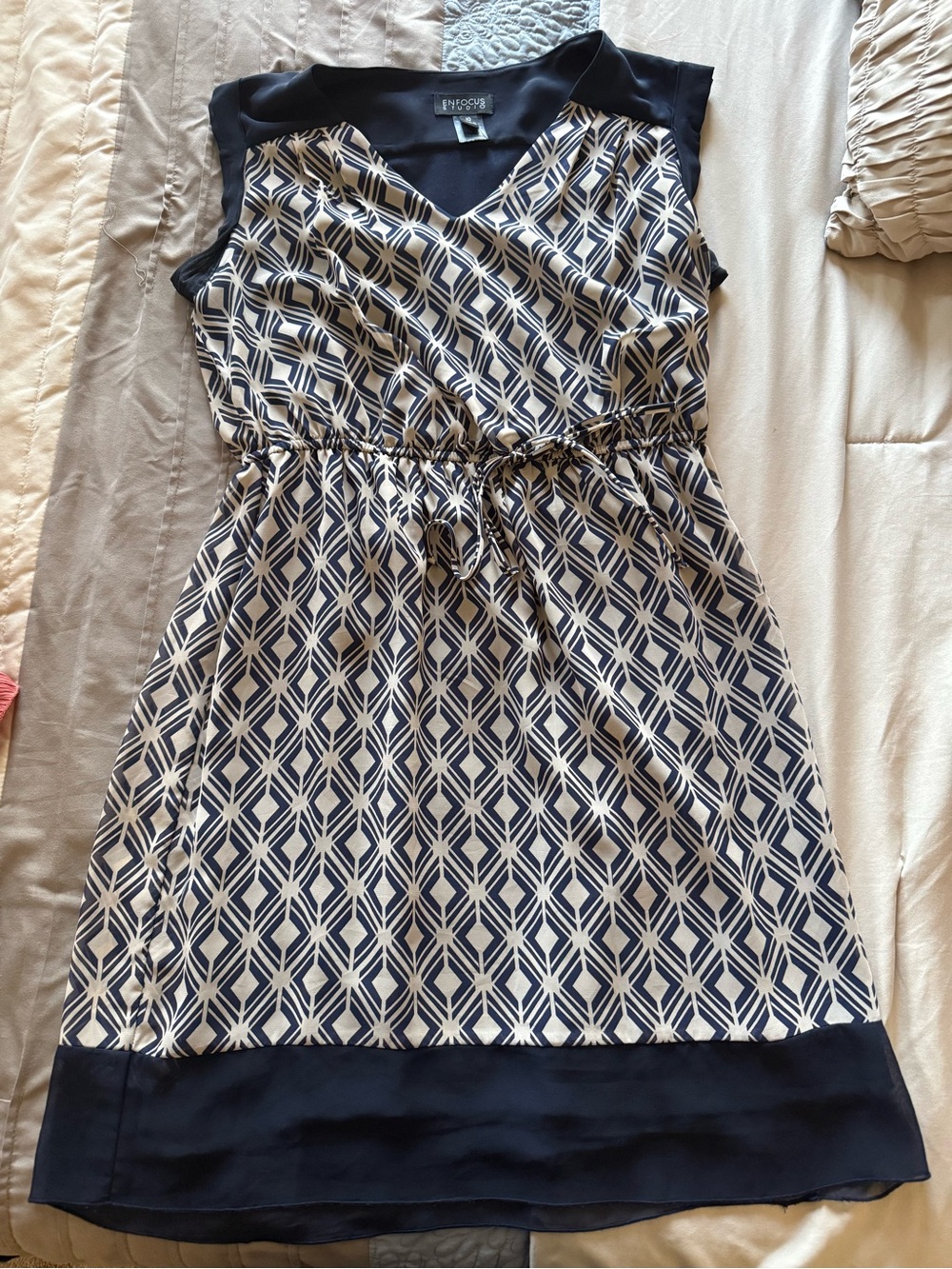 Enfocus Studio Navy & Cream Geometric Midi Dress